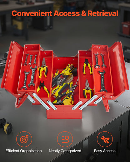 Werkzeugkasten, 18 Zoll, 3-stufig, 5-fach, zusammenklappbar, freitragender Werkzeugkasten mit Griff