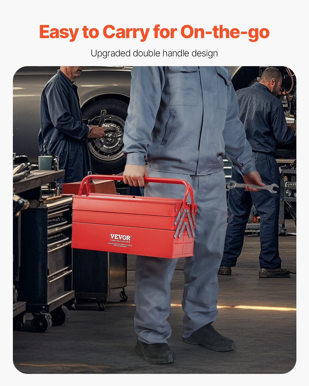 Werkzeugkasten, 18 Zoll, 3-stufig, 5-fach, zusammenklappbar, freitragender Werkzeugkasten mit Griff