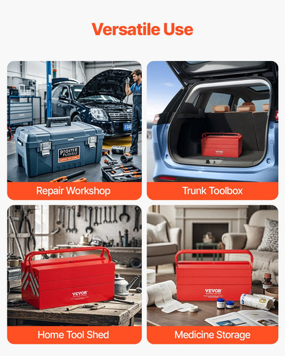 Werkzeugkasten, 18 Zoll, 3-stufig, 5-fach, zusammenklappbar, freitragender Werkzeugkasten mit Griff