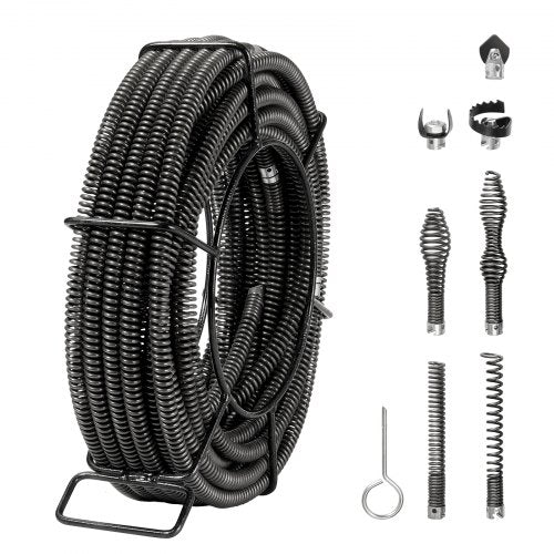 Drain Cleaning Cable 66 FT x 5/8 Inch, Professional Sectional Drain Cleaner Cable with 7 Cutters for 0.8" to 3.9" Pipes, Hollow Core Sewer Drain Auger Cable for Sink, Floor Drain, Toilet