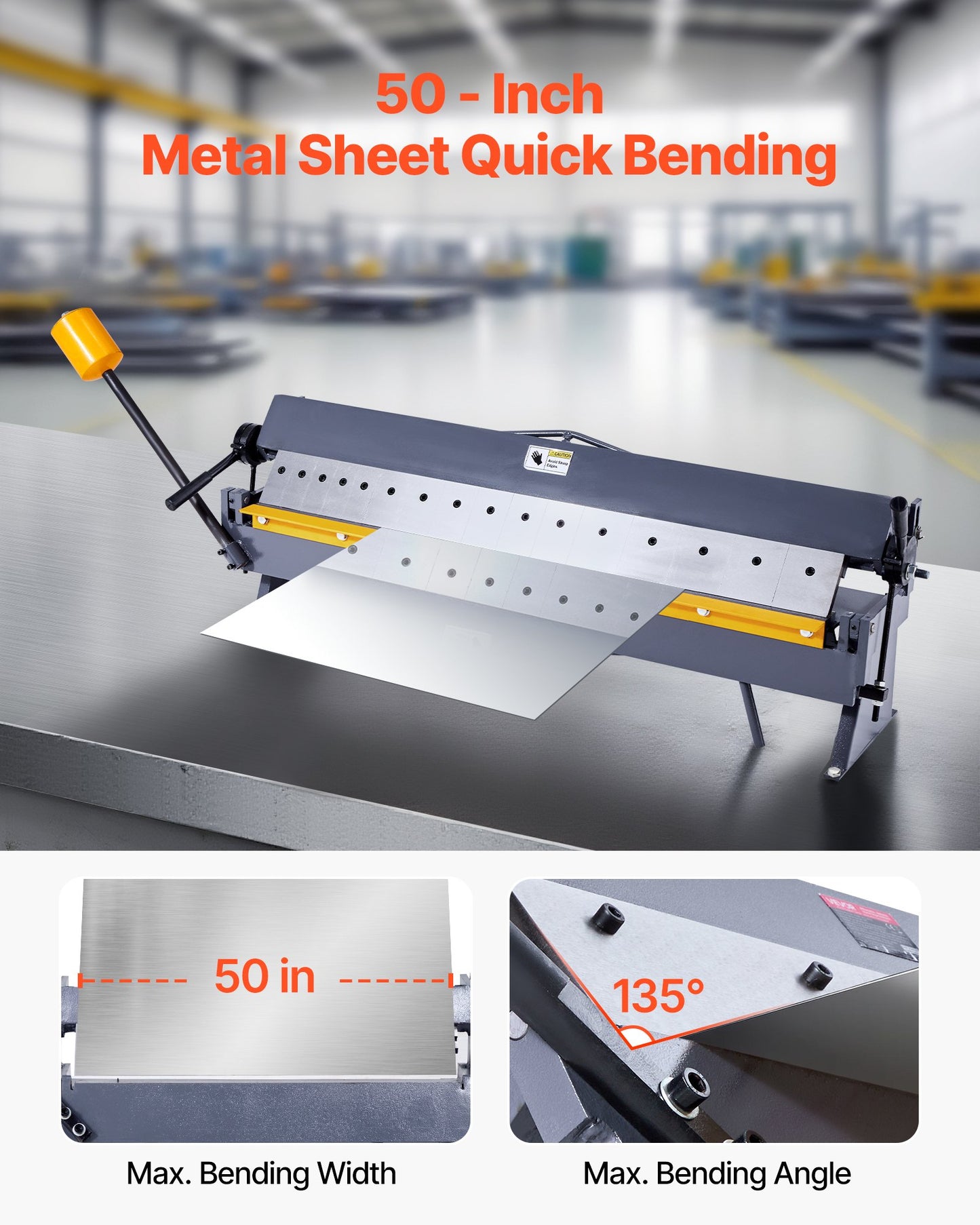 Box and Pan Brake, 50 in Sheet Metal Bending Brake,16-Gauge Mild Steel Capacity, 0-135 Degree Adjustable, Metal Bender Machine with 16 Fingers, Heavy-Duty Aluminum Folder for Precise Bending