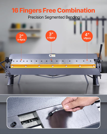 Box and Pan Brake, 50 in Sheet Metal Bending Brake,16-Gauge Mild Steel Capacity, 0-135 Degree Adjustable, Metal Bender Machine with 16 Fingers, Heavy-Duty Aluminum Folder for Precise Bending