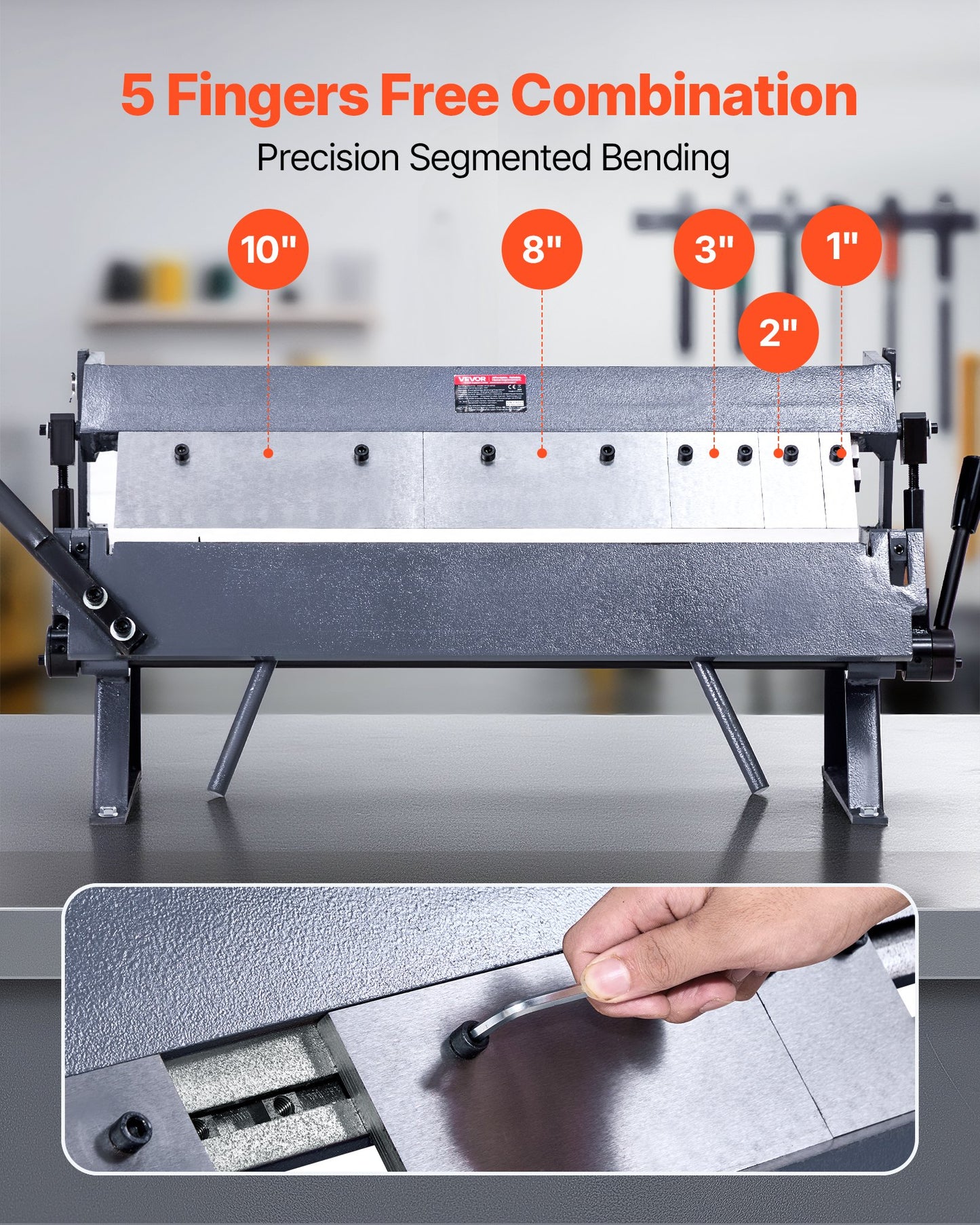 Box and Pan Brake, 24 in Sheet Metal Bending Brake,16-Gauge Mild Steel Capacity, 0-135 Degree Adjustable, Metal Bender Machine with 5 Fingers, Heavy-Duty Aluminum Folder for Precise Bending