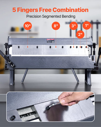 Box and Pan Brake, 24 in Sheet Metal Bending Brake,16-Gauge Mild Steel Capacity, 0-135 Degree Adjustable, Metal Bender Machine with 5 Fingers, Heavy-Duty Aluminum Folder for Precise Bending