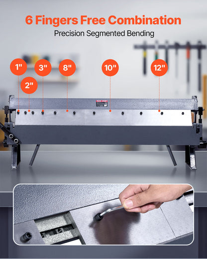 Box and Pan Brake, 36 in Sheet Metal Bending Brake,16-Gauge Mild Steel Capacity, 0-135 Degree Adjustable, Metal Bender Machine with 6 Fingers, Heavy-Duty Aluminum Folder for Precise Bending