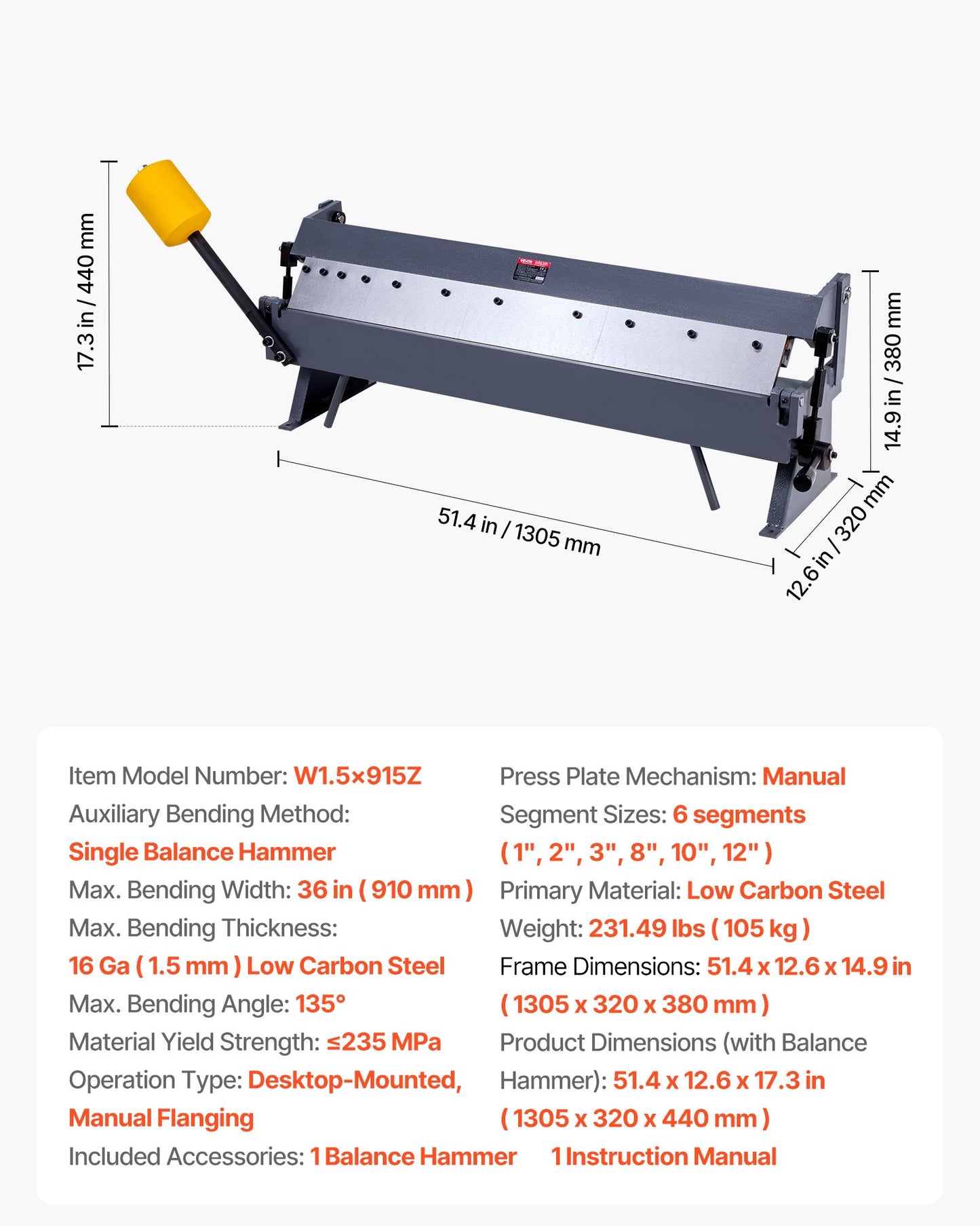 Box and Pan Brake, 36 in Sheet Metal Bending Brake,16-Gauge Mild Steel Capacity, 0-135 Degree Adjustable, Metal Bender Machine with 6 Fingers, Heavy-Duty Aluminum Folder for Precise Bending