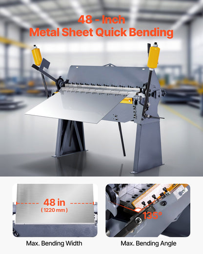 Box and Pan Brake, 48 in Sheet Metal Bending Brake, 12-Gauge Mild Steel Capacity, 0-135 Degree Adjustable, Metal Bender Machine with 8 Fingers, Heavy-Duty Aluminum Folder for Precise Bending