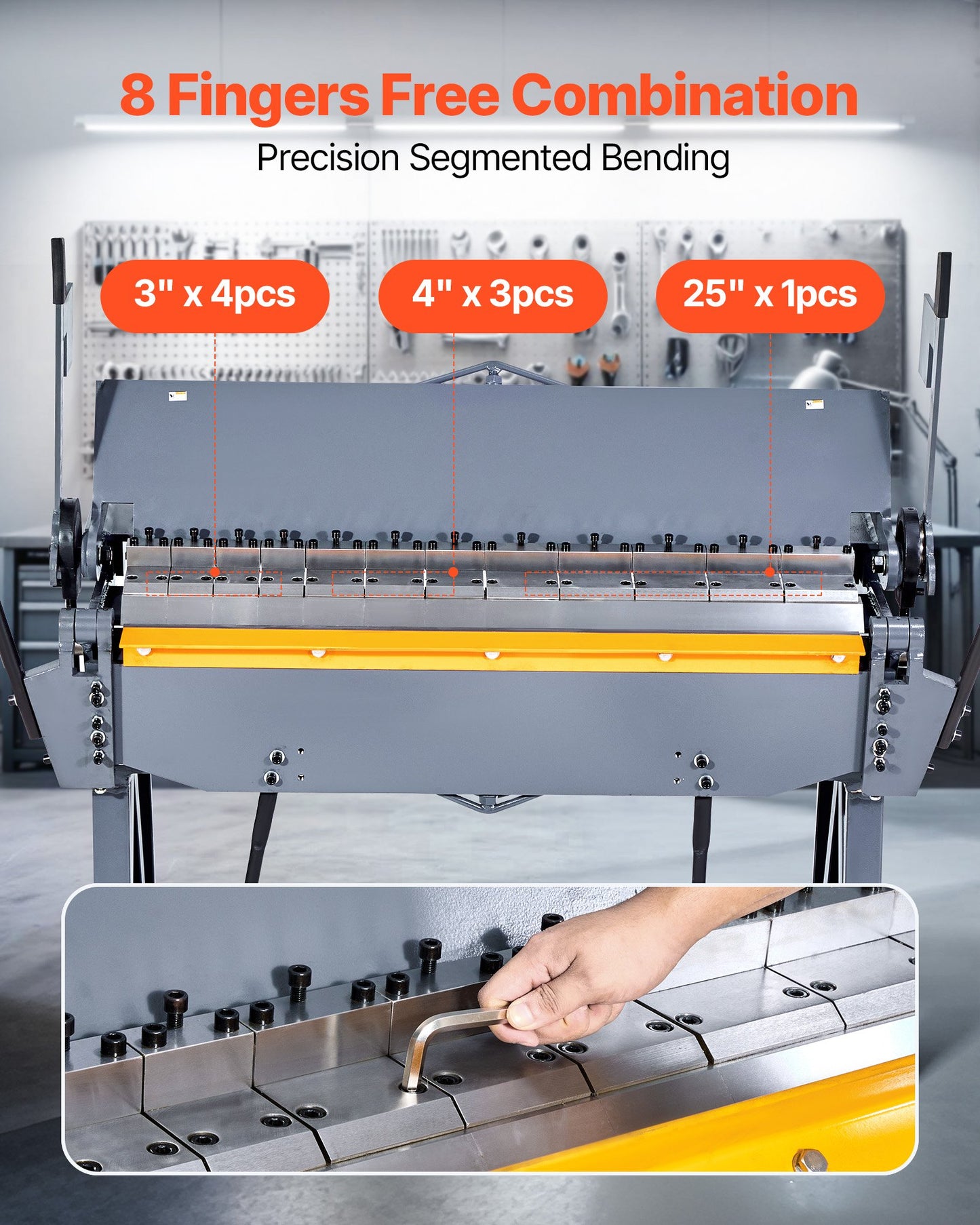 Box and Pan Brake, 48 in Sheet Metal Bending Brake, 12-Gauge Mild Steel Capacity, 0-135 Degree Adjustable, Metal Bender Machine with 8 Fingers, Heavy-Duty Aluminum Folder for Precise Bending