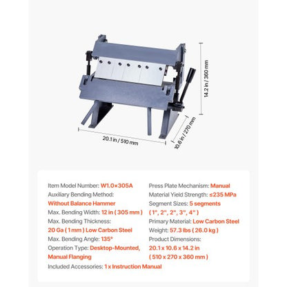 Blechbiegepresse 12 Zoll/305 mm Biegebreite Kasten- und Pfannenbiegepresse 0–135° 20 Ga Blechbiegepresse 5 Finger | EU