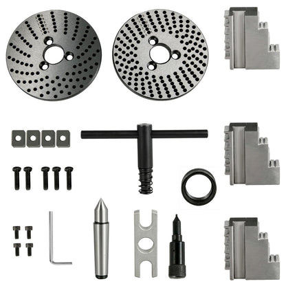 Teilapparat 4 Zoll Indexierkopf Fräsen 100MM Semi-Universal-Teilapparat 4 Zoll 3-Backen-Futter Teilapparatsatz mit Indexplatten und Reitstock für Präzisions-Drehtisch