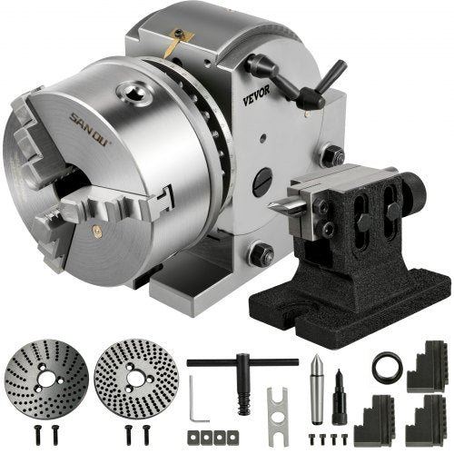 Dividing Head BS-1 Dividing Head Set 6\" 3-jaw Chuck Semi Universal Milling Set with 6\" Chuck+Tailstock+Dividing Plates for Milling Grinding Drilling Machine
