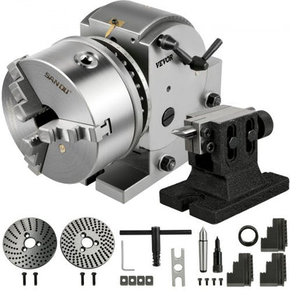 Dividing Head BS-1 Dividing Head Set 6\" 3-jaw Chuck Semi Universal Milling Set with 6\" Chuck+Tailstock+Dividing Plates for Milling Grinding Drilling Machine