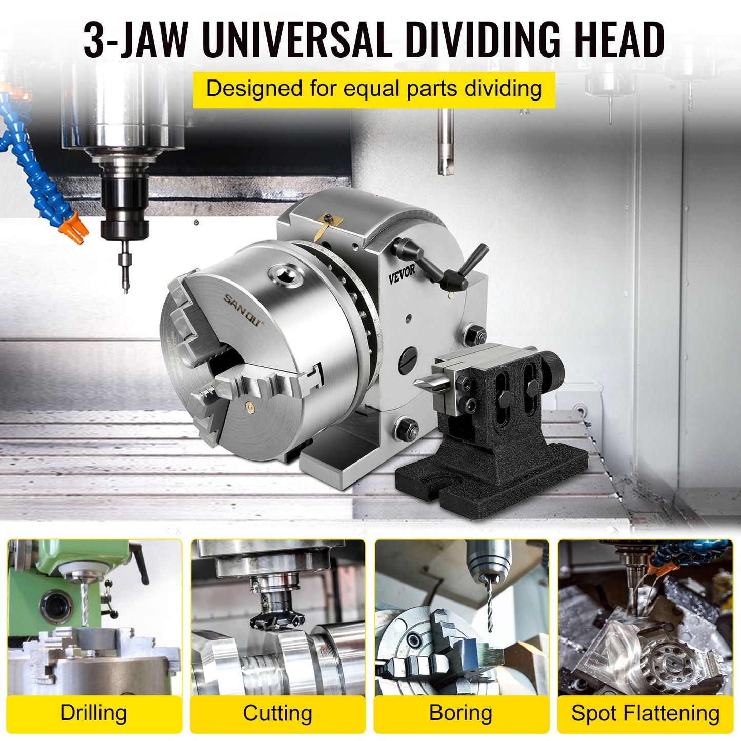 Dividing Head BS-1 Dividing Head Set 6\" 3-jaw Chuck Semi Universal Milling Set with 6\" Chuck+Tailstock+Dividing Plates for Milling Grinding Drilling Machine