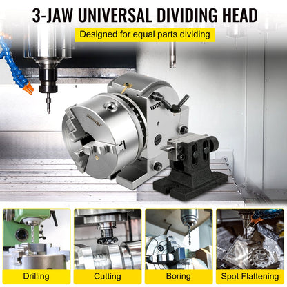 Dividing Head BS-1 Dividing Head Set 6\" 3-jaw Chuck Semi Universal Milling Set with 6\" Chuck+Tailstock+Dividing Plates for Milling Grinding Drilling Machine