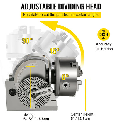 Dividing Head BS-1 Dividing Head Set 6\" 3-jaw Chuck Semi Universal Milling Set with 6\" Chuck+Tailstock+Dividing Plates for Milling Grinding Drilling Machine