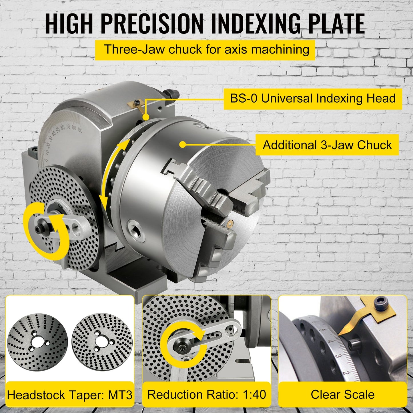 Dividing Head BS-1 Dividing Head Set 6\" 3-jaw Chuck Semi Universal Milling Set with 6\" Chuck+Tailstock+Dividing Plates for Milling Grinding Drilling Machine