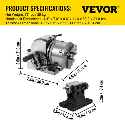 Dividing Head BS-1 Dividing Head Set 6\" 3-jaw Chuck Semi Universal Milling Set with 6\" Chuck+Tailstock+Dividing Plates for Milling Grinding Drilling Machine