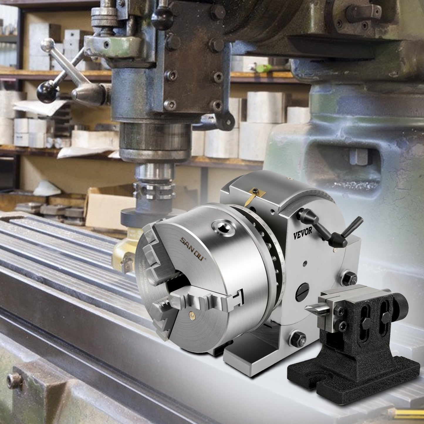 Dividing Head BS-1 Dividing Head Set 6\" 3-jaw Chuck Semi Universal Milling Set with 6\" Chuck+Tailstock+Dividing Plates for Milling Grinding Drilling Machine