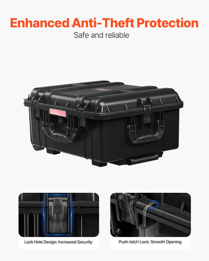 Weatherproof Hard Case, Heavy Duty Protective Dry Box Case with Pre-Cut Foam, Wheels & Retractable Pull Handles for Travel, Hunt, Military, Tactical, IP67 Waterproof Case for Cameras(57x45x28)