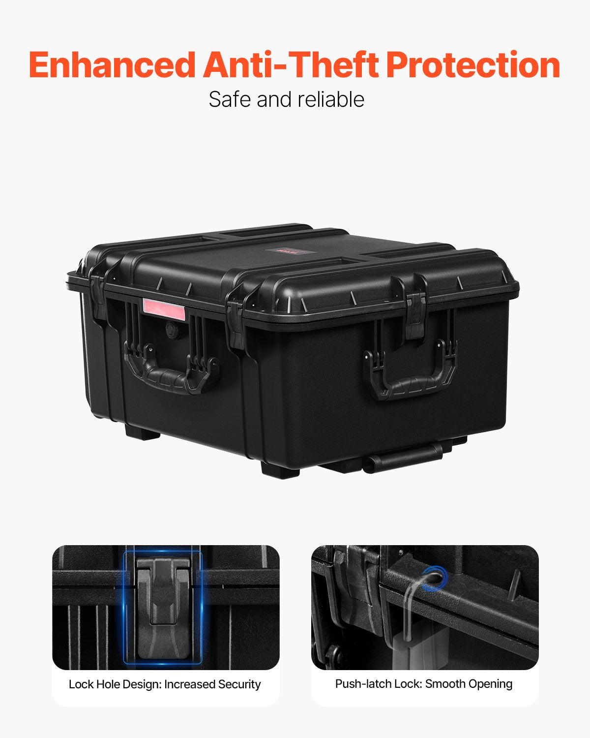 Weatherproof Hard Case, Heavy Duty Protective Dry Box Case with Pre-Cut Foam, Wheels & Retractable Pull Handles for Travel, Hunt, Military, Tactical, IP67 Waterproof Case for Cameras(63x50x32)