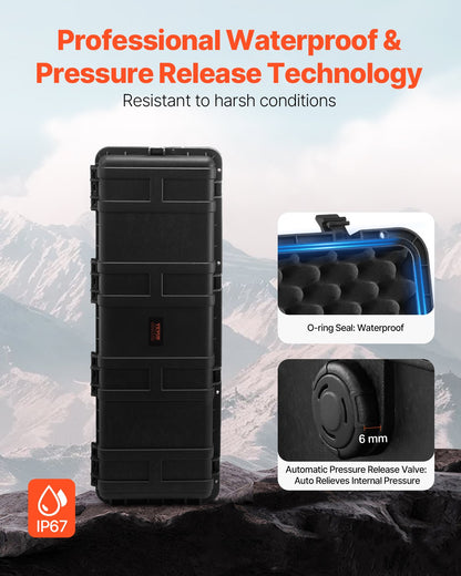 5,5 Kubikfuß wetterfester Hartschalenkoffer mit 3 Griffen, großes Fassungsvermögen, schwarz