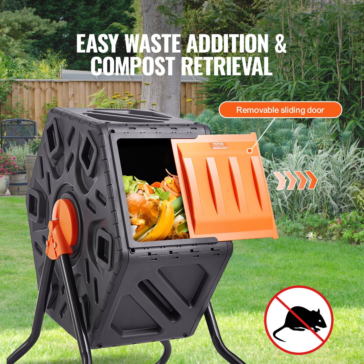 Compost Bin, 18.5-Gal Composting Tumbler, Compact Single Rotating Chamber with Sliding Door and Steel Frame, BPA Free Small Composter Bin Tumbler for Garden, Kitchen, Yard, Outdoor