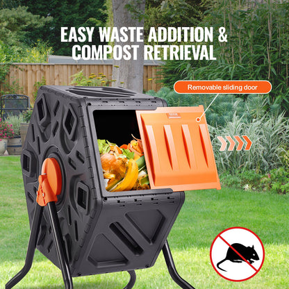Compost Bin, 18.5-Gal Composting Tumbler, Compact Single Rotating Chamber with Sliding Door and Steel Frame, BPA Free Small Composter Bin Tumbler for Garden, Kitchen, Yard, Outdoor