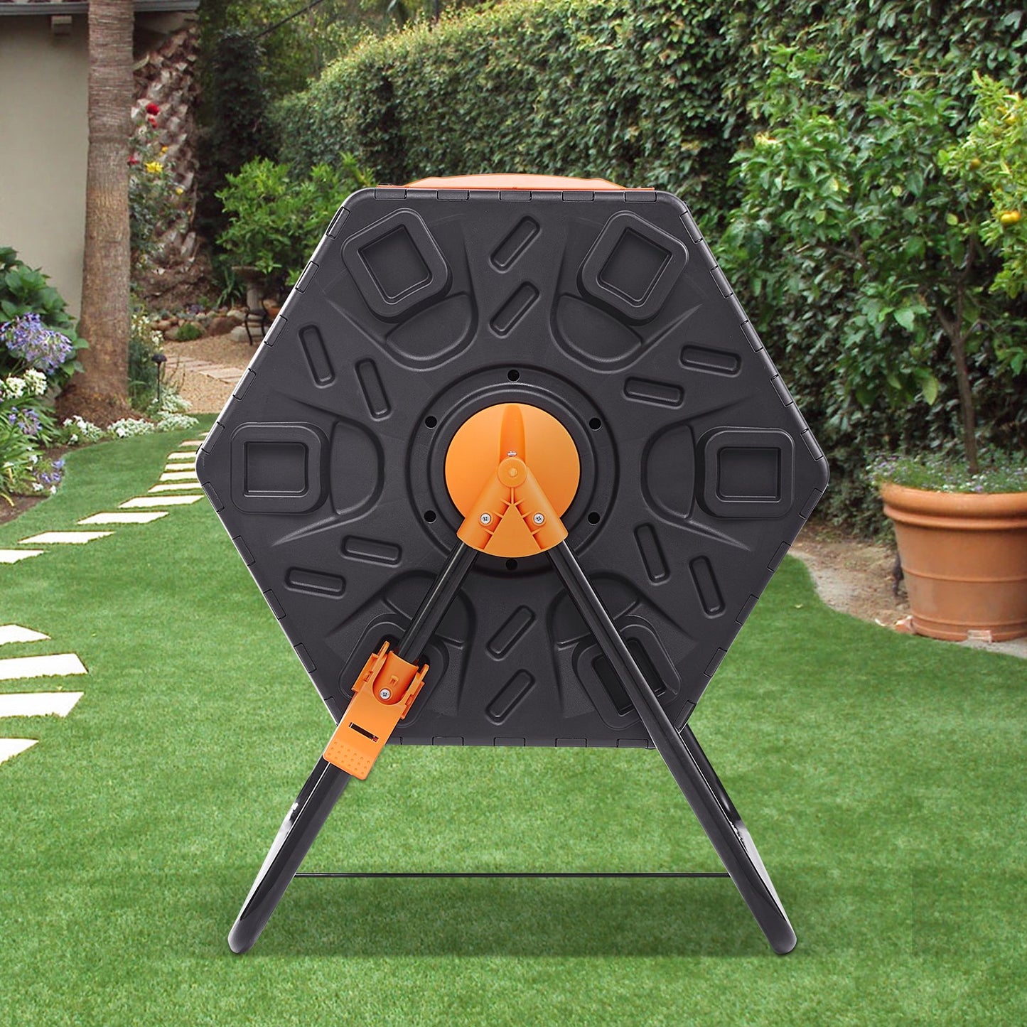 Compost Bin, 37-Gal Dual Chamber Composting Tumbler, High Volume Two Rotating Chambers with 2 Sliding Door and Steel Frame, BPA Free Composter Bin Tumbler for Garden, Kitchen, Yard, Outdoor