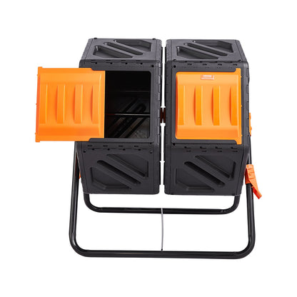 Kompostbehållare, 37-Gal komposteringsbehållare med dubbla kammare, två roterande kammare med hög volym med 2 skjutdörrar och stålram, BPA-fri kompostbehållare för trädgård, kök, gård, utomhus