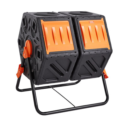 Kompostbehållare, 37-Gal komposteringsbehållare med dubbla kammare, två roterande kammare med hög volym med 2 skjutdörrar och stålram, BPA-fri kompostbehållare för trädgård, kök, gård, utomhus