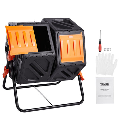 Kompostbehållare, 37-Gal komposteringsbehållare med dubbla kammare, två roterande kammare med hög volym med 2 skjutdörrar och stålram, BPA-fri kompostbehållare för trädgård, kök, gård, utomhus