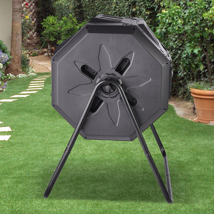 Compost Bin, 43-Gal Dual Chamber Composting Tumbler, Large Tumbling Rotating Composter with 2 Sliding Doors and Steel Frame, BPA Free Composter Bin Tumbler for Garden, Kitchen, Yard, Outdoor