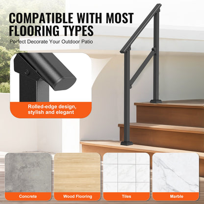 2 PCS 2-3 Handläufe für den Außenbereich für Senioren Veranda Deck Schwarzes Vierkantrohr