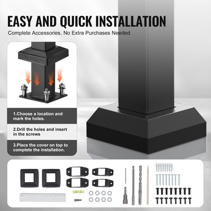 2-3 Handläufe für den Außenbereich, für Senioren, Veranda, Deck, schwarzer Vierkantrohrstahl