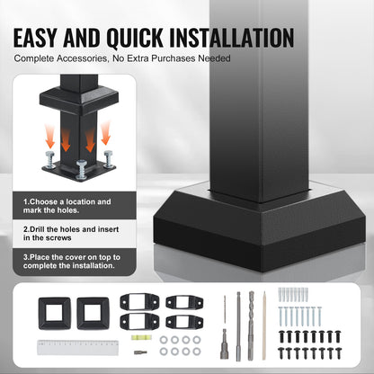 1-2 Handläufe für den Außenbereich, für Senioren, Veranda, Deck, schwarzer Vierkantrohrstahl