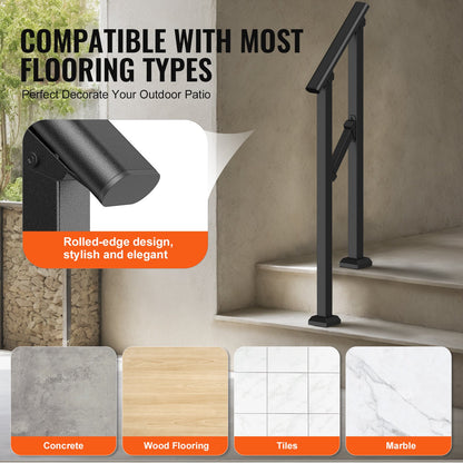 1-2 Handläufe für den Außenbereich, für Senioren, Veranda, Deck, schwarzer Vierkantrohrstahl