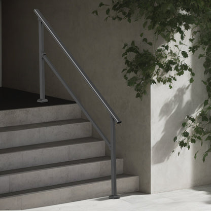 Handrails for Outdoor Steps, 5 Step Stair Hand Rail Kit, Transitional Carbon Steel Railings with Installation Kit, Stair Rails for Seniors, Concrete Steps & Porch & Deck, Black Square Tube