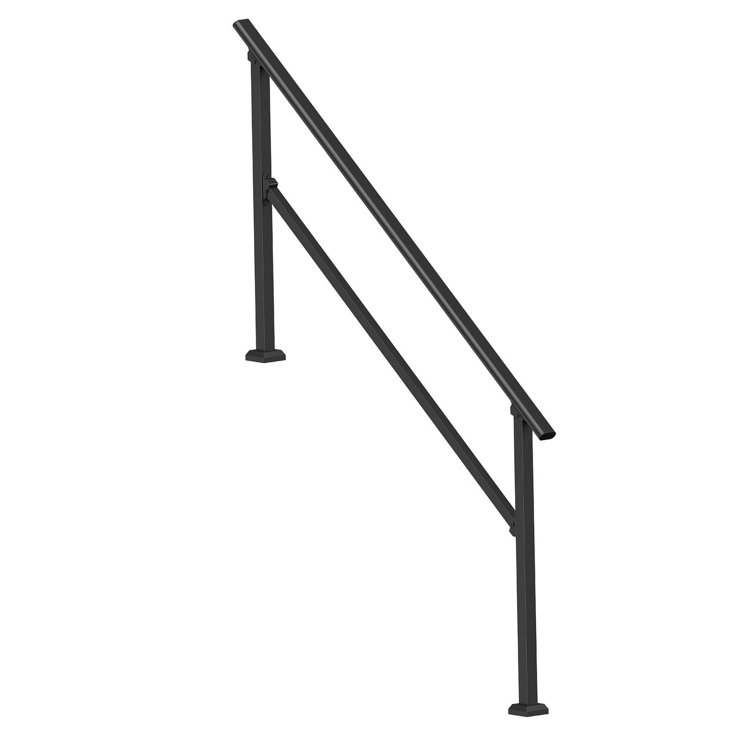 Handrails for Outdoor Steps, 5 Step Stair Hand Rail Kit, Transitional Carbon Steel Railings with Installation Kit, Stair Rails for Seniors, Concrete Steps & Porch & Deck, Black Square Tube