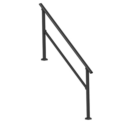 Handrails for Outdoor Steps, 5 Step Stair Hand Rail Kit, Transitional Carbon Steel Railings with Installation Kit, Stair Rails for Seniors, Concrete Steps & Porch & Deck, Black Square Tube