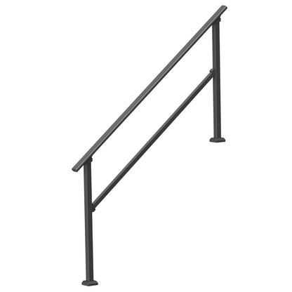Handrails for Outdoor Steps, 5 Step Stair Hand Rail Kit, Transitional Carbon Steel Railings with Installation Kit, Stair Rails for Seniors, Concrete Steps & Porch & Deck, Black Square Tube