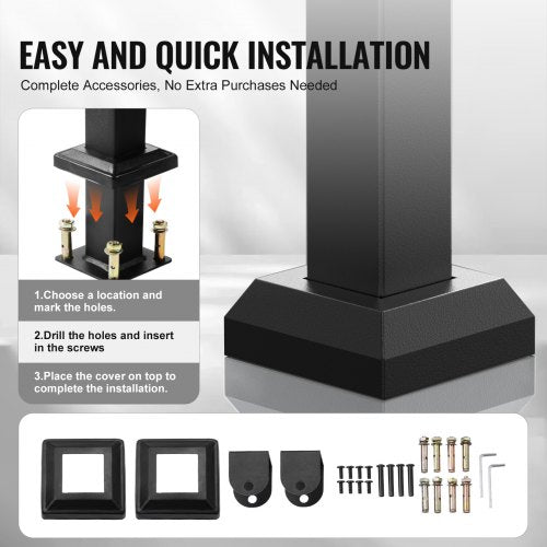Utomhusräcken för trappor, Trappräckessats för 4–5 steg, Svart fyrkantigt rör med horisontell stång, Stödräcken i kolstål för seniorer, Betong- och altantrappor, Enkel installation |  EU