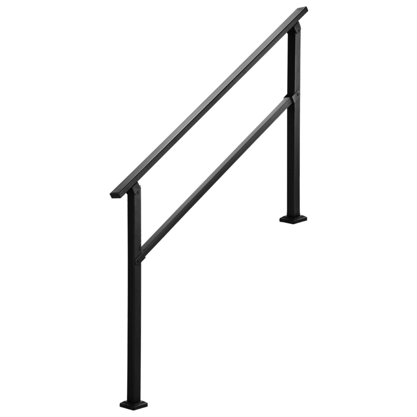 Outdoor Handrails for Steps, 4-5 Step Stair Rail Kit, Black Square Tube with Horizontal Bar, Carbon Steel Support Rails for Seniors, Concrete & Deck Stairs, Easy Installation