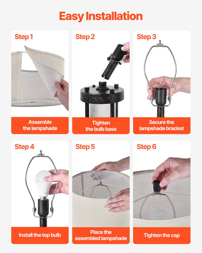 Table Lamps Set of 2, Dimmable Farmhouse Bedside Nightstand Lamps, Vintage Lamp with LED Bulb and Linen Shades, Bedside Lamp with USB C+A Ports & AC Outlet, for Living Room, Bedroom & Office