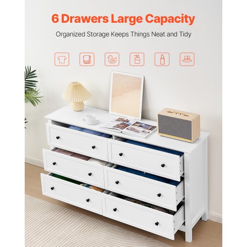 Chest of drawers with 6 drawers in wood, pull-out and anti-tip, white | EU