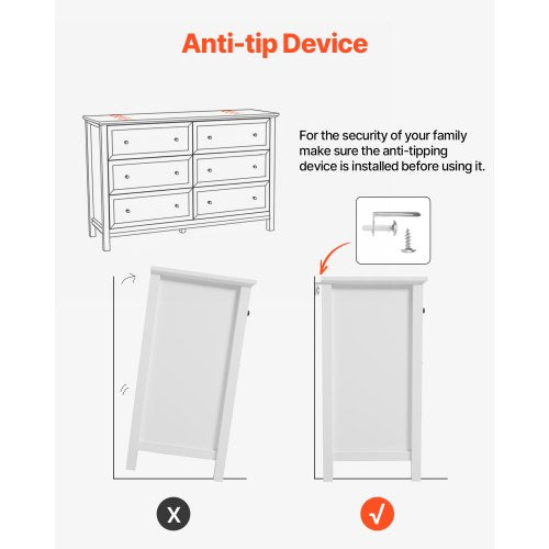 Chest of drawers with 6 drawers in wood, pull-out and anti-tip, white | EU