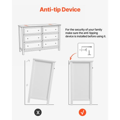 Chest of drawers with 6 drawers in wood, pull-out and anti-tip, white | EU