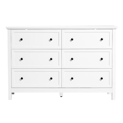 6 Drawer Dresser, Wooden Chest of Drawers with Sliding and Anti-tip Device, Retro Minimalist Dresser Chest, Closet Storage TV Stand Organizer for Living Room, Hallway, Bedroom, Entryway, White