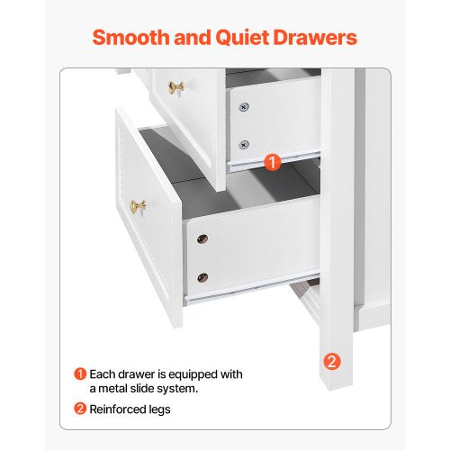 Wooden chest of drawers with 9 drawers, sliding drawers and anti-tip, white | EU