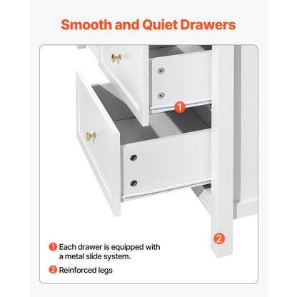 Wooden chest of drawers with 9 drawers, sliding drawers and anti-tip, white | EU