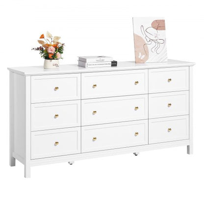 Wooden chest of drawers with 9 drawers, sliding drawers and anti-tip, white | EU